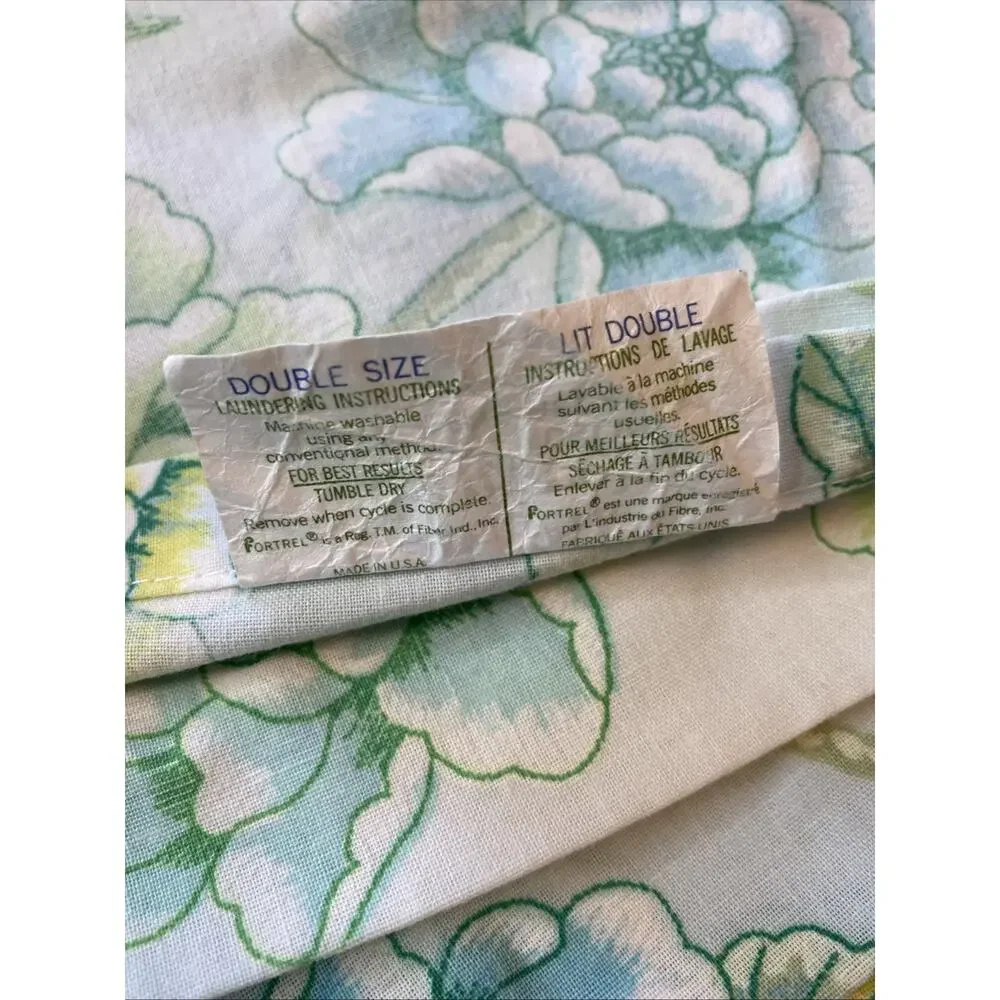 VTG Dan River Dantrel Full Sheet Set Cabbage Rose Floral Flat Fitted Case Retro